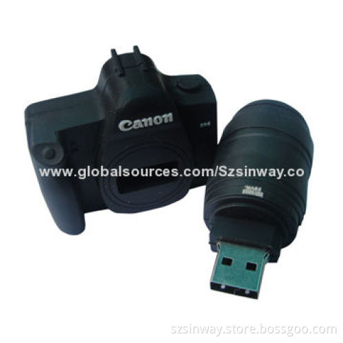 Camera Design USB Flash Drive with 1 to 64GB Memory Capacity, Free Printing Logo